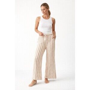 NWT Vintage Havana Striped Terry Knit Lounge Pants Cream Rust Wide Leg Size L